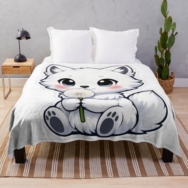 Item preview, Cute White Arctic Fox Holding Dandelion designed and sold by Owcomm.