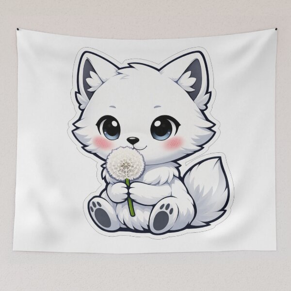 Item preview, Cute White Arctic Fox Holding Dandelion designed and sold by Owcomm.