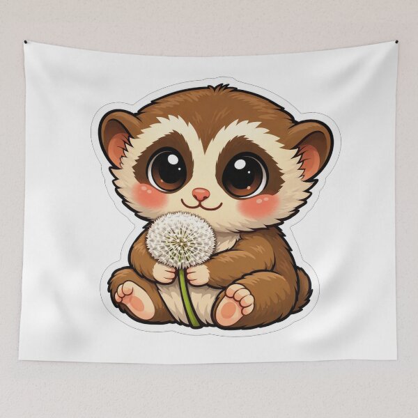 Item preview, Cute Baby Ferret Holding White Dandelion designed and sold by Owcomm.