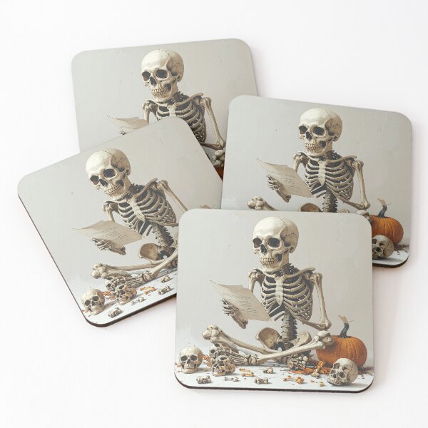 Item preview, Funny Skeleton Reading a Letter with Pumpkin Halloween Vintage Art designed and sold by OksArtStudio.