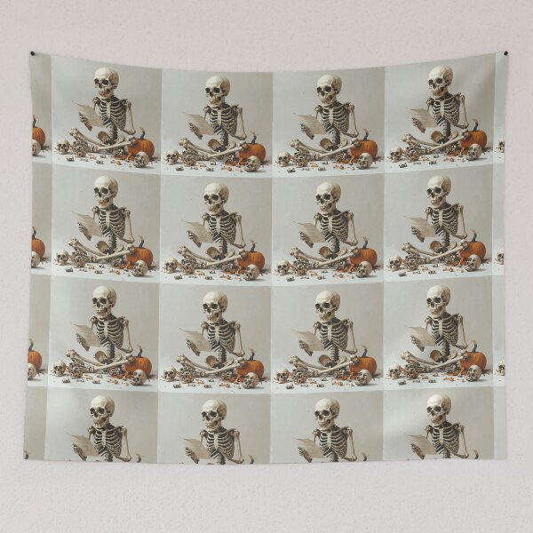 Item preview, Funny Skeleton Reading a Letter with Pumpkin Halloween Vintage Art designed and sold by OksArtStudio.