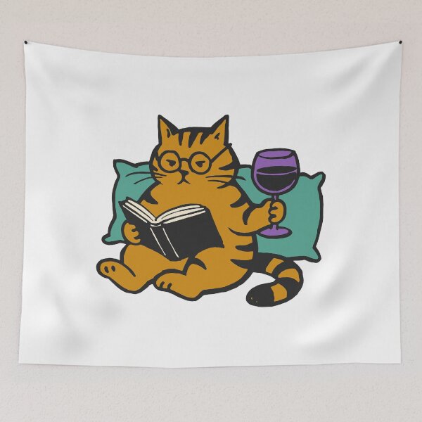 Artikelvorschau, Bücherliebende Katze mit einem Glas Wein entworfen und verkauft von kegsmardina14.