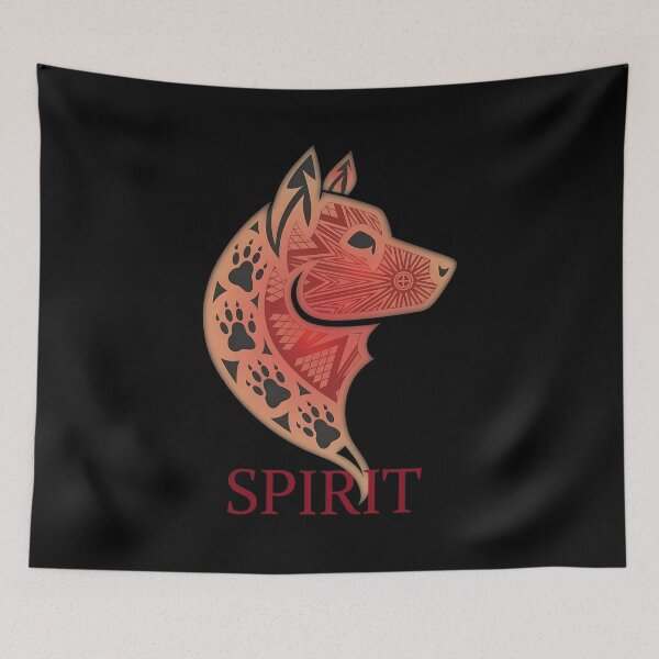 Item preview, Stylized Wolf Head Tribal Red Gold Graphic designed and sold by WhimsyWephy.