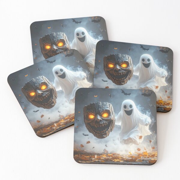 Item preview, Cute Ghost Chasing Evil Wooden Mask Halloween Spooky Cartoon Art designed and sold by OksArtStudio.