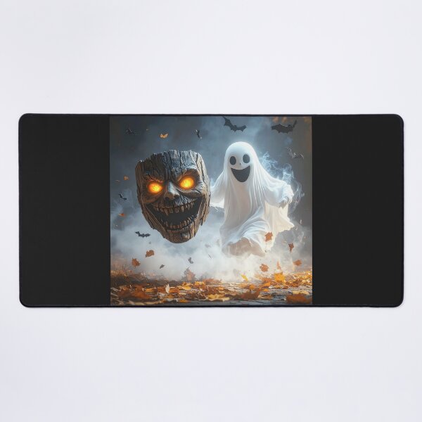 Item preview, Cute Ghost Chasing Evil Wooden Mask Halloween Spooky Cartoon Art designed and sold by OksArtStudio.
