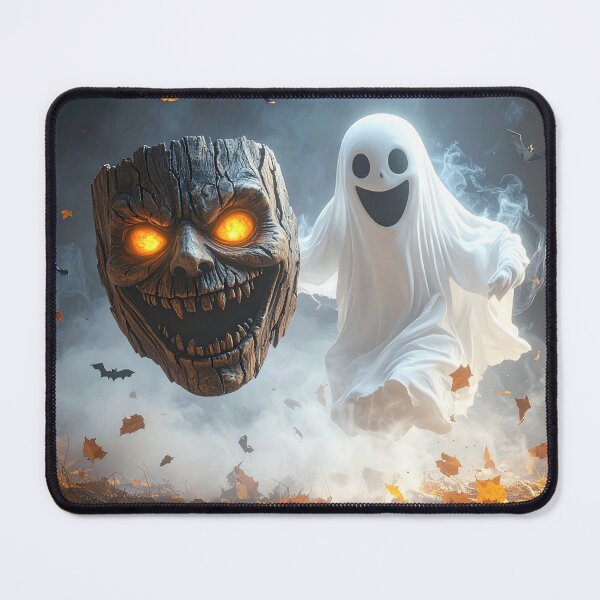 Item preview, Cute Ghost Chasing Evil Wooden Mask Halloween Spooky Cartoon Art designed and sold by OksArtStudio.