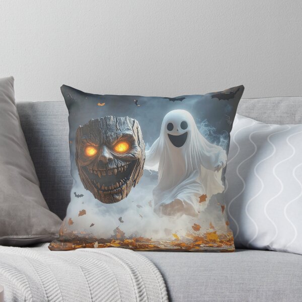 Item preview, Cute Ghost Chasing Evil Wooden Mask Halloween Spooky Cartoon Art designed and sold by OksArtStudio.