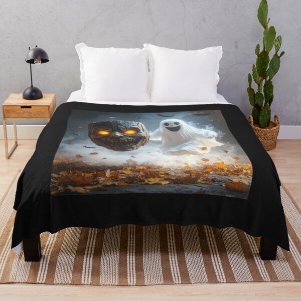 Item preview, Cute Ghost Chasing Evil Wooden Mask Halloween Spooky Cartoon Art designed and sold by OksArtStudio.