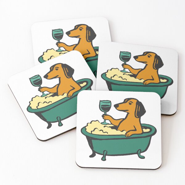 Item preview, Relaxing Dachshund in a Bubble Bath with a Glass of Wine designed and sold by kegsmardina14.