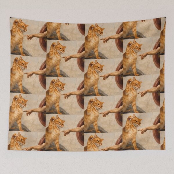 Item preview, The Creation of Cat | Funny Renaissance Cat Art | Michelangelo Inspired Orange Tabby Meme designed and sold by flowerpower999.