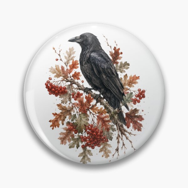 Item preview, Crow and Autumn Berries — Moody Fall Botanical Art designed and sold by DreamelleStudio.