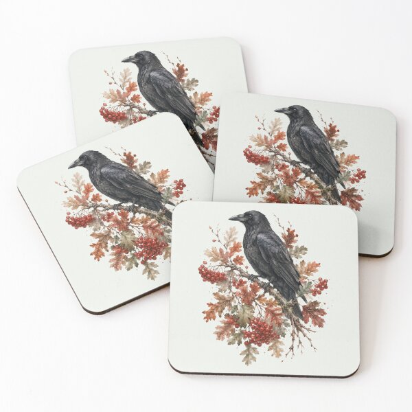 Item preview, Crow and Autumn Berries — Moody Fall Botanical Art designed and sold by DreamelleStudio.