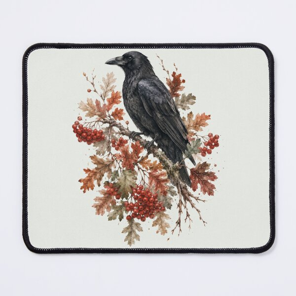 Item preview, Crow and Autumn Berries — Moody Fall Botanical Art designed and sold by DreamelleStudio.