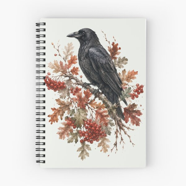 Item preview, Crow and Autumn Berries — Moody Fall Botanical Art designed and sold by DreamelleStudio.