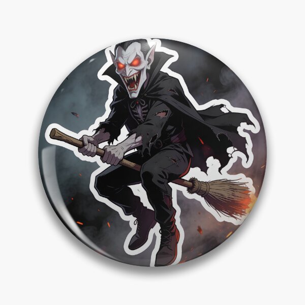 Item preview, Evil Vampire Flying on a Broom Halloween Spooky Cartoon Sticker designed and sold by OksArtStudio.