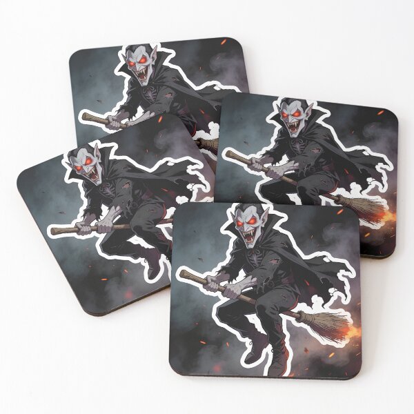Item preview, Evil Vampire Flying on a Broom Halloween Spooky Cartoon Sticker designed and sold by OksArtStudio.