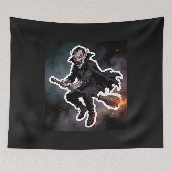 Item preview, Evil Vampire Flying on a Broom Halloween Spooky Cartoon Sticker designed and sold by OksArtStudio.