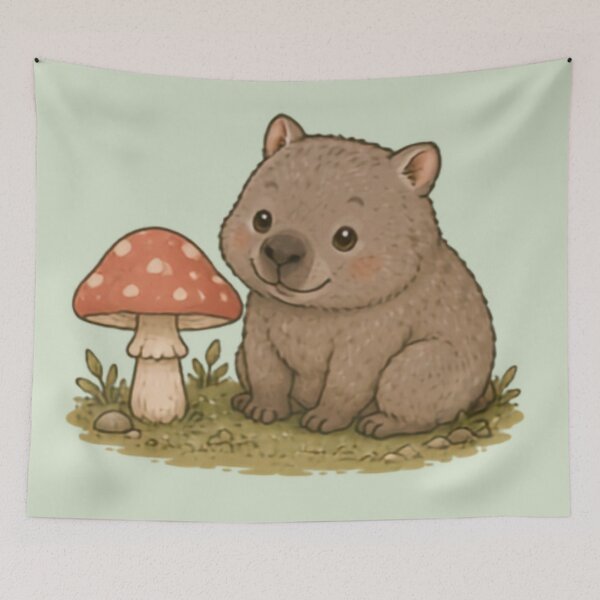 Item preview, Mushroom Friend Wombat designed and sold by MellowMunchkins.