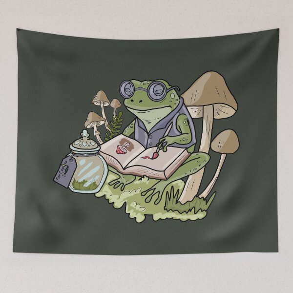 Item preview, Frog Artist Painting in Forest Mushroom Journal Cottagecore Illustration designed and sold by LeshanArt.