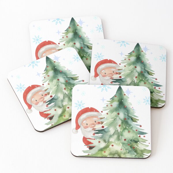 Item preview, Cute Santa Behind Christmas Tree Watercolor designed and sold by     Sela Art .