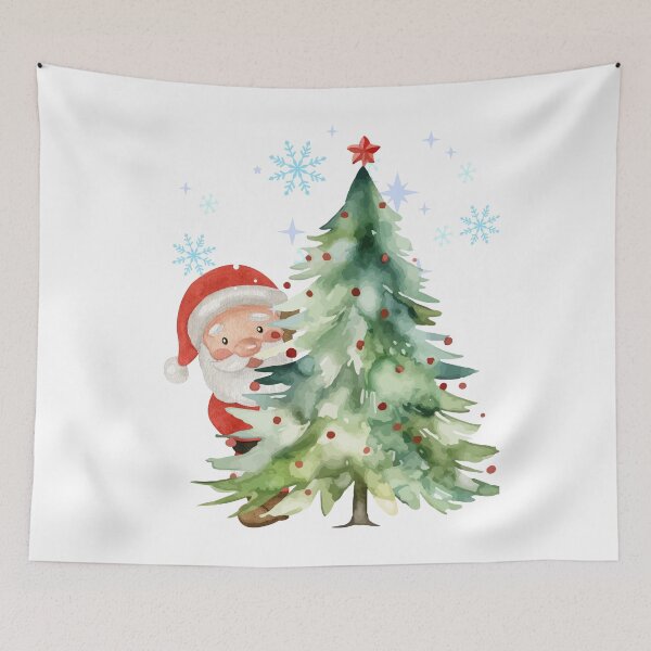 Item preview, Cute Santa Behind Christmas Tree Watercolor designed and sold by     Sela Art .