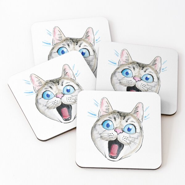 Item preview, Screaming Cat Funny Shocked Kitten Blue Eyes Illustration designed and sold by jessicaguarnido.