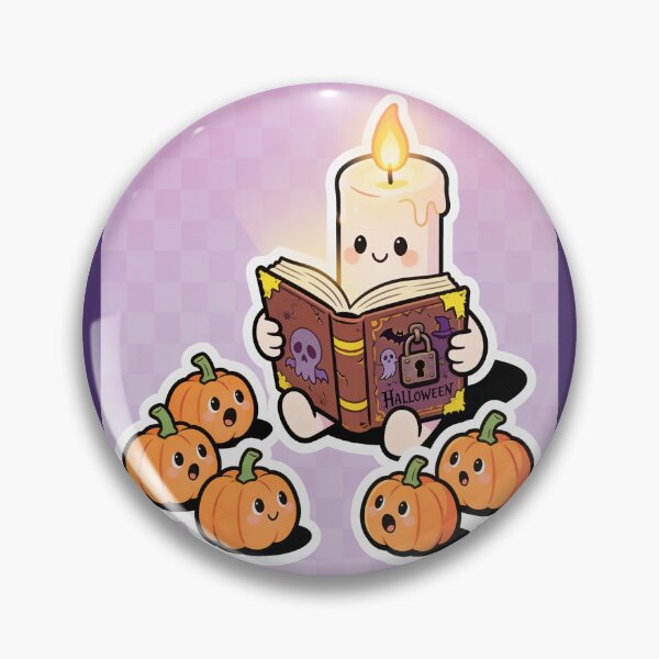 Item preview, Cute Candle Reading a Halloween Spell Book with Kawaii Pumpkins designed and sold by OksArtStudio.