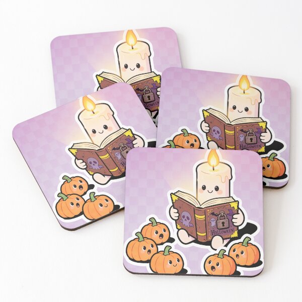 Item preview, Cute Candle Reading a Halloween Spell Book with Kawaii Pumpkins designed and sold by OksArtStudio.