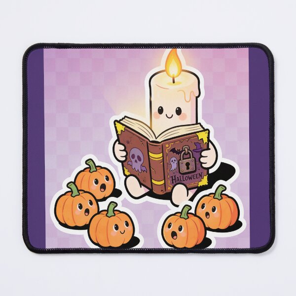 Item preview, Cute Candle Reading a Halloween Spell Book with Kawaii Pumpkins designed and sold by OksArtStudio.