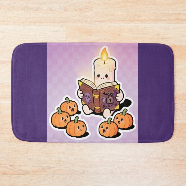 Item preview, Cute Candle Reading a Halloween Spell Book with Kawaii Pumpkins designed and sold by OksArtStudio.