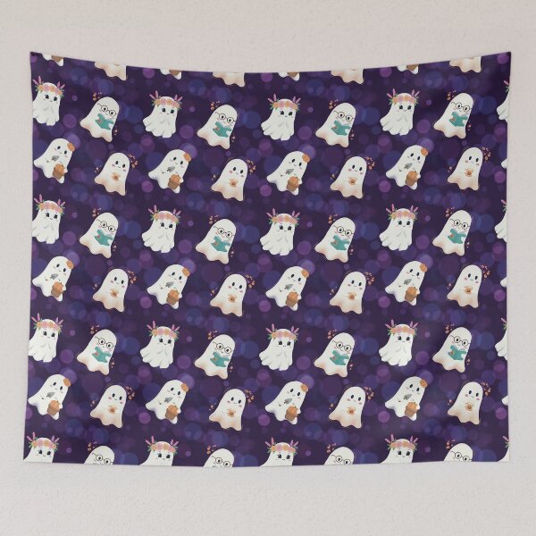 Item preview, Cute Cozy Hobby Ghosts Bokeh Seamless Halloween Pattern designed and sold by StoriesInGrain.