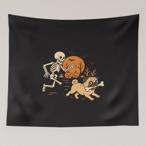 Item preview, Funny Halloween Pug Running From Skeleton Cute Dog Spooky Design designed and sold by kiralynstration.