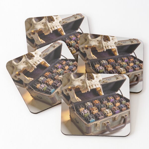 Item preview, Funny Spiders with Tiny Suitcases Inside a Skull Halloween Surprise designed and sold by OksArtStudio.