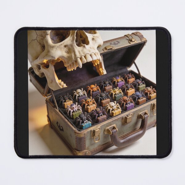 Item preview, Funny Spiders with Tiny Suitcases Inside a Skull Halloween Surprise designed and sold by OksArtStudio.