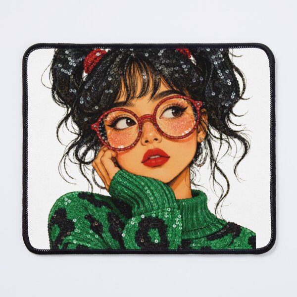 Item preview, Girl in Green Leopard Sweater and Glasses designed and sold by DKSH1234.