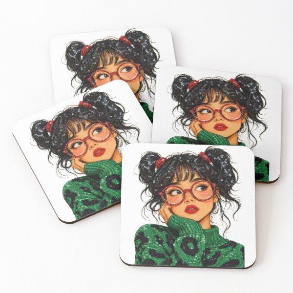 Item preview, Girl in Green Leopard Sweater and Glasses designed and sold by DKSH1234.
