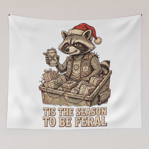 Item preview, It The Season To Be Feral Funny Christmas Raccoon Trash Panda Punk Holiday designed and sold by Yellowriversss.