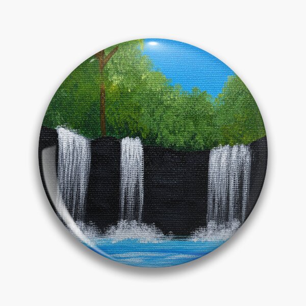 Item preview, Serene Waterfall Landscape Sticker | Nature Acrylic Painting | Peaceful Forest Waterfall Art | Handmade Mini Canvas designed and sold by MixedMuse24.