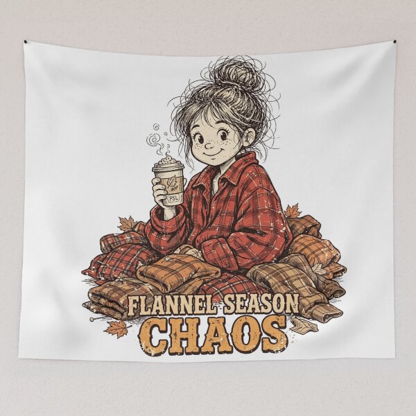 Item preview, Flannel Season Chaos Funny Fall Girl Pumpkin Spice Latte PSL Cozy Autumn designed and sold by Yellowriversss.