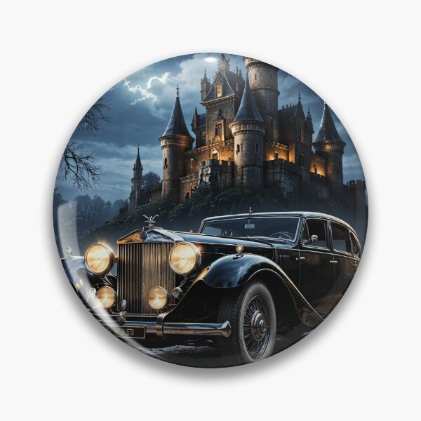 Item preview, Black Vintage Luxury Car at Moonlit Gothic Castle – Dark Academia Automobile Print designed and sold by Kaleidoscope Print.