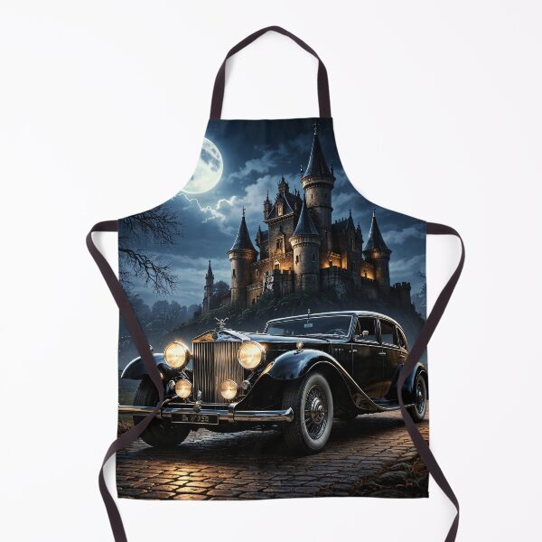 Item preview, Black Vintage Luxury Car at Moonlit Gothic Castle – Dark Academia Automobile Print designed and sold by Kaleidoscope Print.
