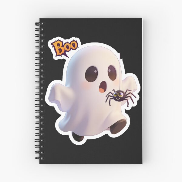 Item preview, Cute Ghost Holding a Smiling Spider Funny Halloween Cartoon Sticker designed and sold by OksArtStudio.