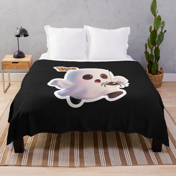 Item preview, Cute Ghost Holding a Smiling Spider Funny Halloween Cartoon Sticker designed and sold by OksArtStudio.