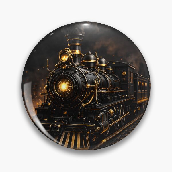 Item preview, Black and Gold Steam Locomotive – Dark Vintage Train Railway Art Print designed and sold by Kaleidoscope Print.