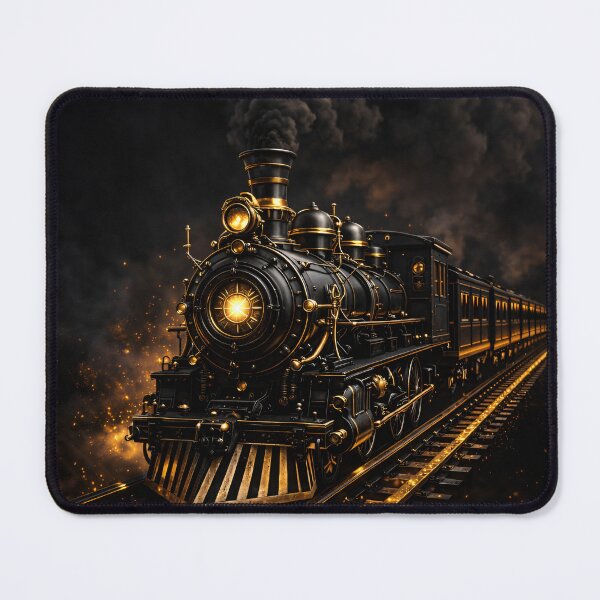 Item preview, Black and Gold Steam Locomotive – Dark Vintage Train Railway Art Print designed and sold by Kaleidoscope Print.