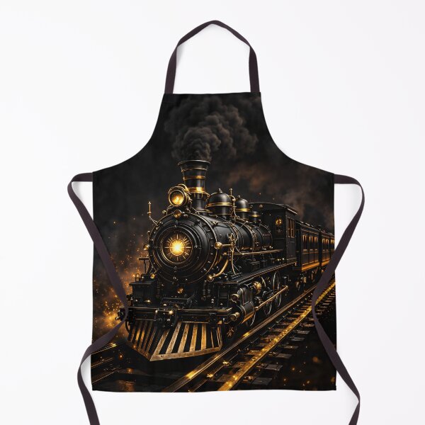Item preview, Black and Gold Steam Locomotive – Dark Vintage Train Railway Art Print designed and sold by Kaleidoscope Print.