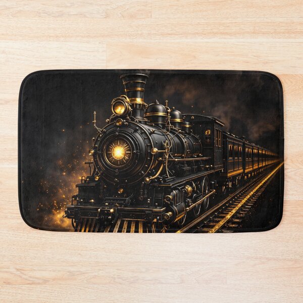 Item preview, Black and Gold Steam Locomotive – Dark Vintage Train Railway Art Print designed and sold by Kaleidoscope Print.