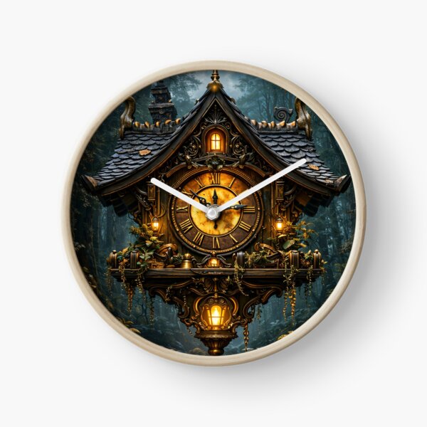 Item preview, Enchanted Forest Cuckoo Clock – Gothic Fantasy Antique Clockwork Print designed and sold by Kaleidoscope Print.
