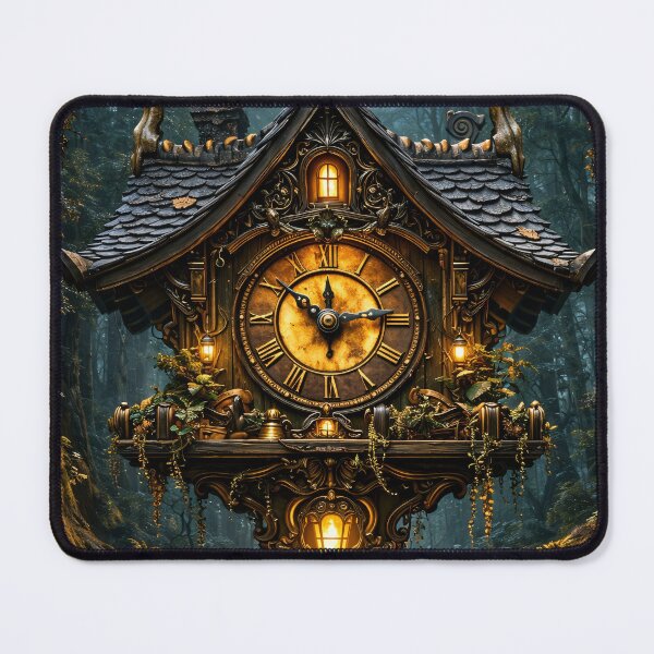 Item preview, Enchanted Forest Cuckoo Clock – Gothic Fantasy Antique Clockwork Print designed and sold by Kaleidoscope Print.
