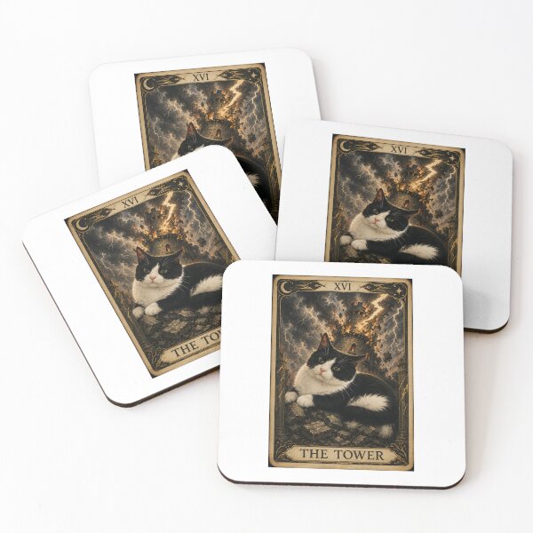 Item preview, The Tower Tuxedo Cat Tarot designed and sold by LivingRoomZoo.